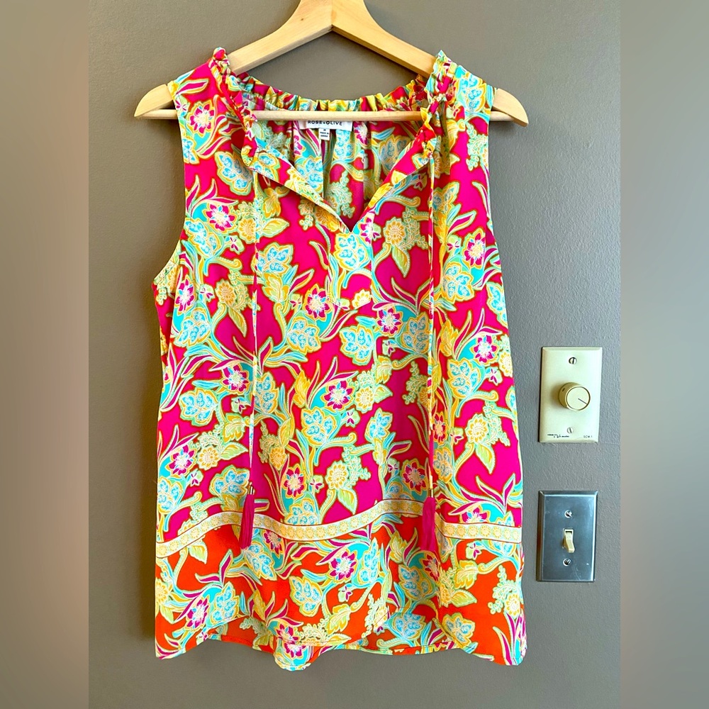 Rose & Olive Boho Floral Sleeveless Summer Top